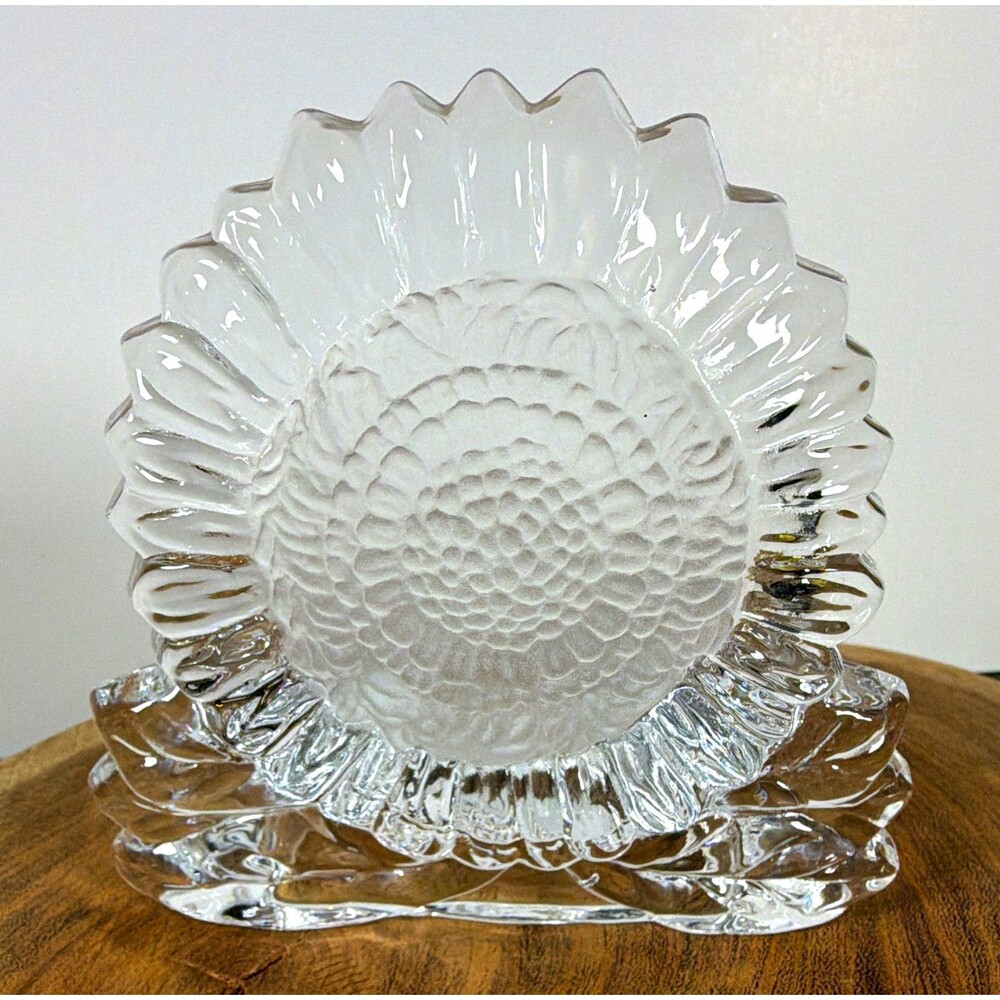 Vintage PartyLite Clear Glass Sunflower Tealight Votive Candle Holder Floral